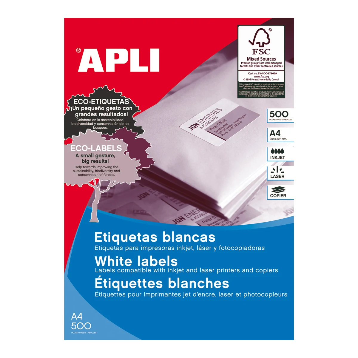 Etiquetas APLI 105 × 148 mm A4 permanente blanco (2.000 uds.) - Imagen 3