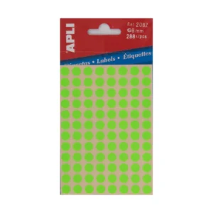 Etiquetas APLI Ø 8 mm permanente verde fluorescente (288 uds.)