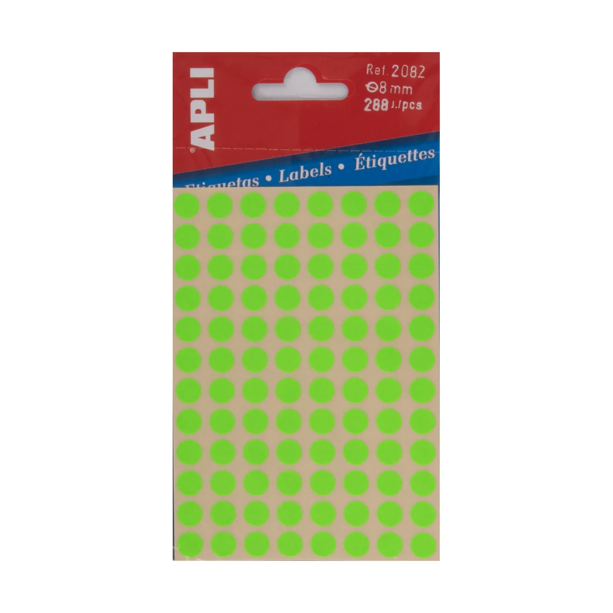Etiquetas APLI Ø 8 mm permanente verde fluorescente (288 uds.)