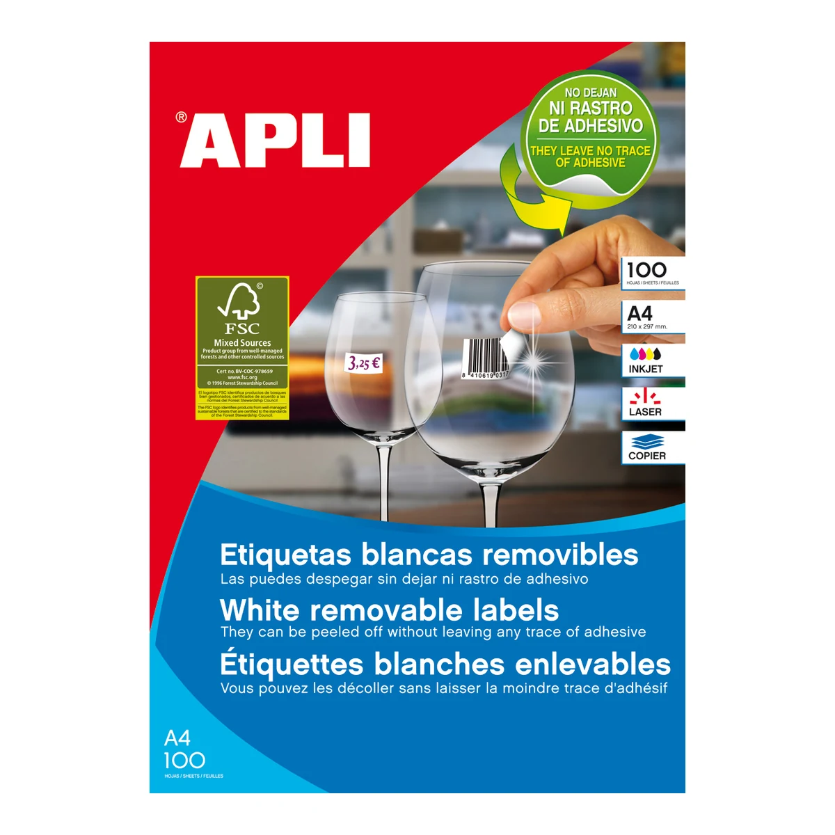 Etiquetas APLI 36,8 × 23,8 mm A4 removible blanco (5.500 uds.) - Imagen 3