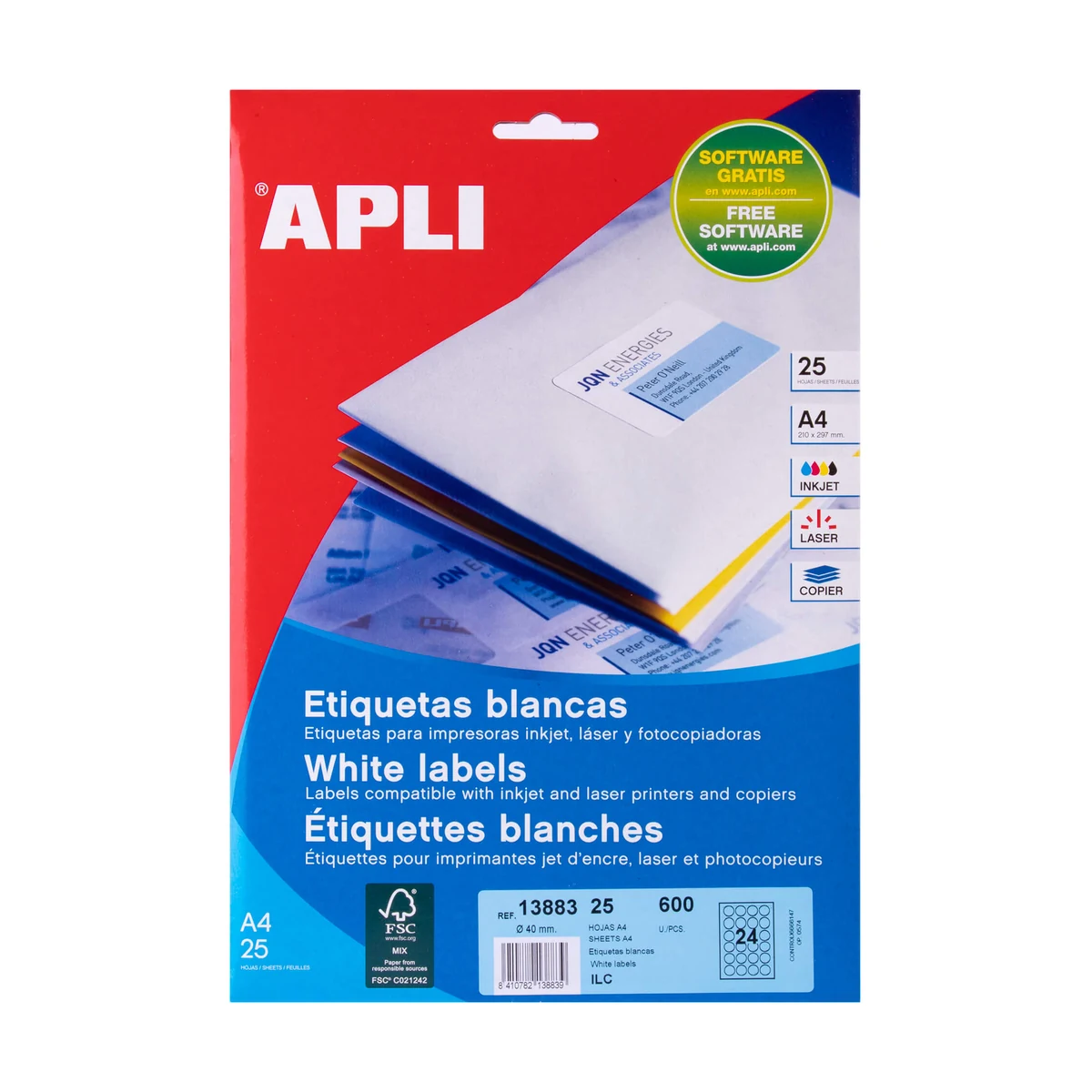 Etiquetas APLI Ø 40 mm A4 permanente blanco (600 uds.) - Imagen 3