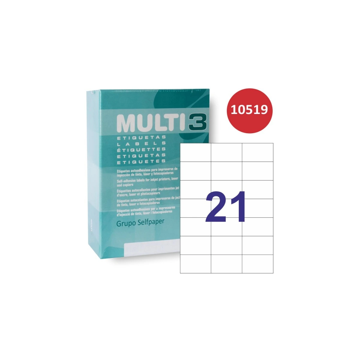 Etiquetas Multi3 70 × 42,4 mm A4 permanente blanco (10.500 uds.)