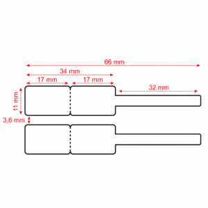 Esquema de medidas: Etiquetas para joyerías y ópticas 66x11 mm. doble de 17 mm.
