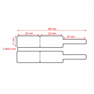 Esquema de medidas: Etiquetas para joyerías y ópticas 66x11 mm. doble de 22 mm.