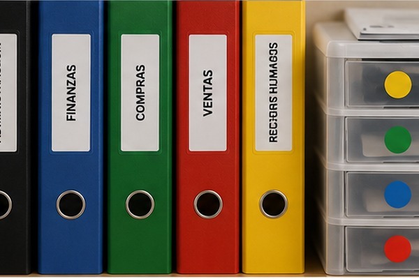 Uso de etiquetas APLI de colores para organizar archivos y documentos